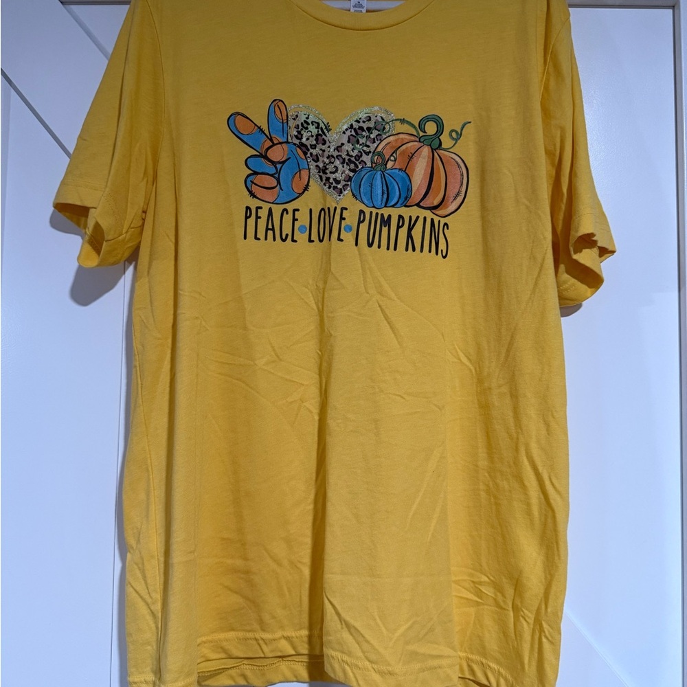 Peace Love Pumpkins Yellow Graphic Tee